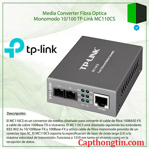 Thông số Bộ chuyển đổi quang điện TP Link MC110CS 10/100Mbps