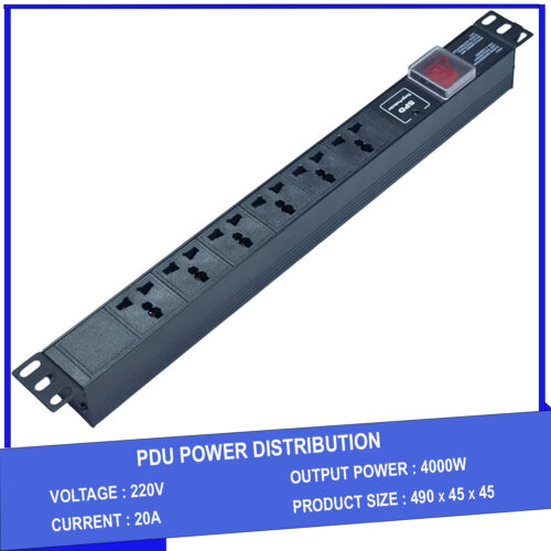 Thanh nguồn PDU 6 ổ chống sét ( SPD Surge Protector ) 1U gắn rack 19"