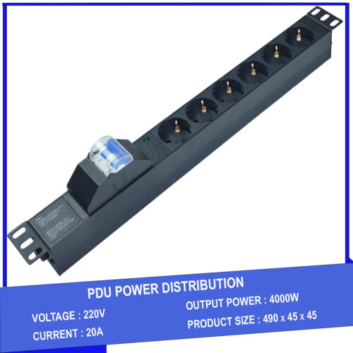 Thanh nguồn PDU 6 ổ cắm chuẩn châu âu có MCB gắn rack 19"
