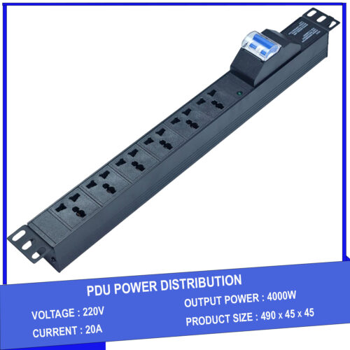 Thanh nguồn PDU 6 ổ cắm chuẩn châu âu có MCB gắn rack 19"