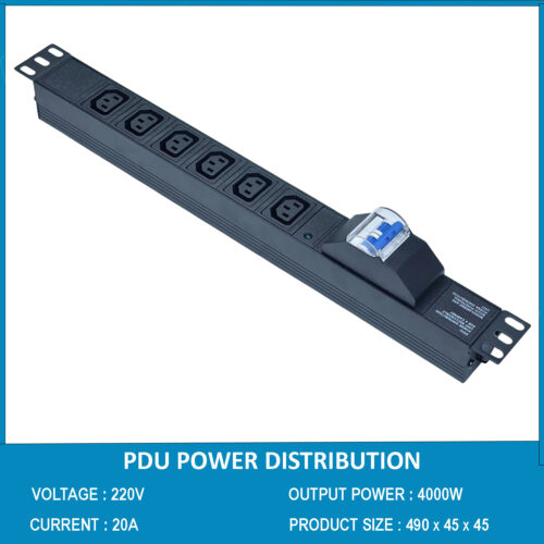 Thanh nguồn PDU 6 ổ cắm chuẩn C13 có APTOMAT MCB gắn rack 19"
