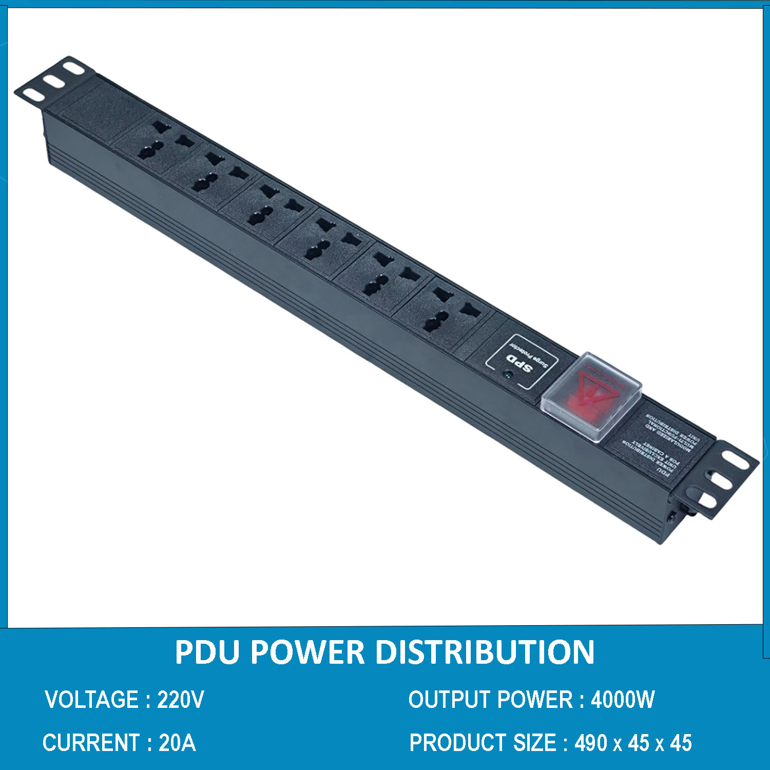 Thanh nguồn PDU 6 ổ chống sét ( SPD Surge Protector ) 1U gắn rack 19"