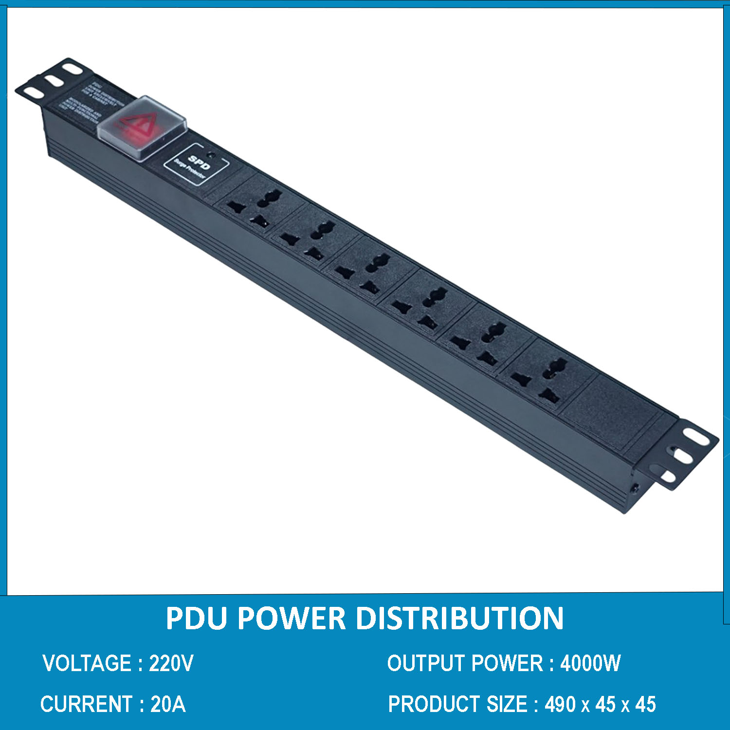 Thanh nguồn PDU 6 ổ chống sét ( SPD Surge Protector ) 1U gắn rack 19"