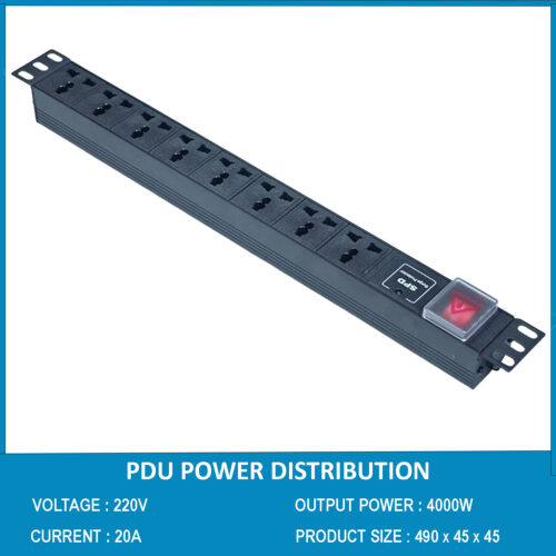 Thanh nguồn PDU 8 ổ chống sét ( SPD Surge Protector ) 1U gắn rack 19"