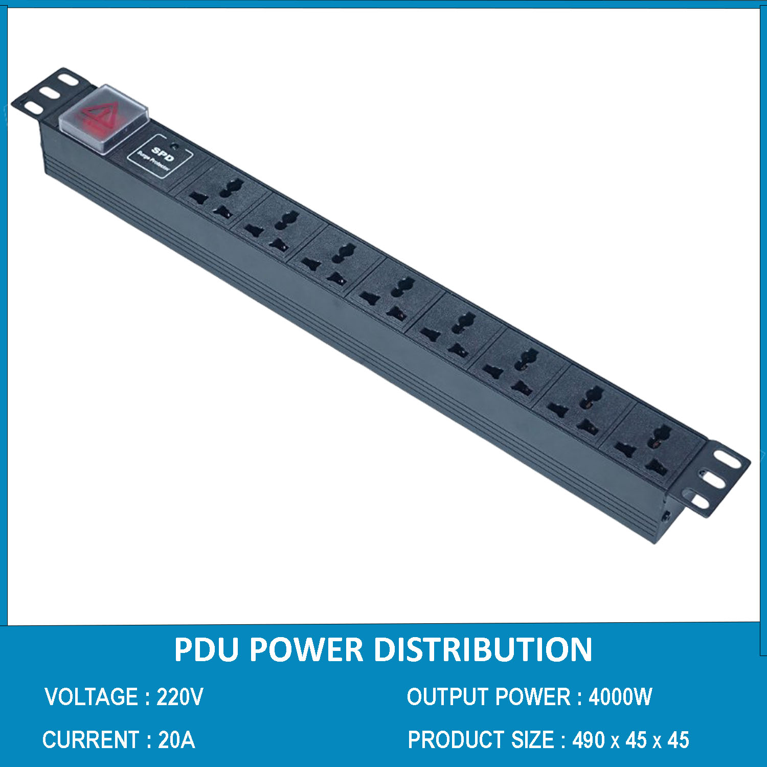 Thanh nguồn PDU 8 ổ chống sét ( SPD Surge Protector ) 1U gắn rack 19"