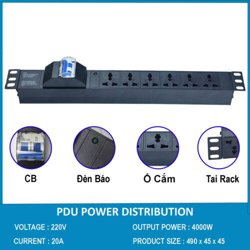 Thanh nguồn PDU 6 cổng có MCB lắp rack