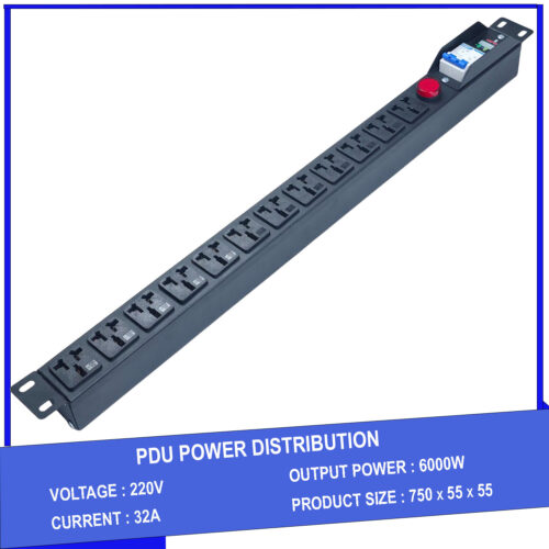 Thanh nguồn PDU 12 ổ đa dụng có APTOMAT MCB 32A dây dài 1.5M