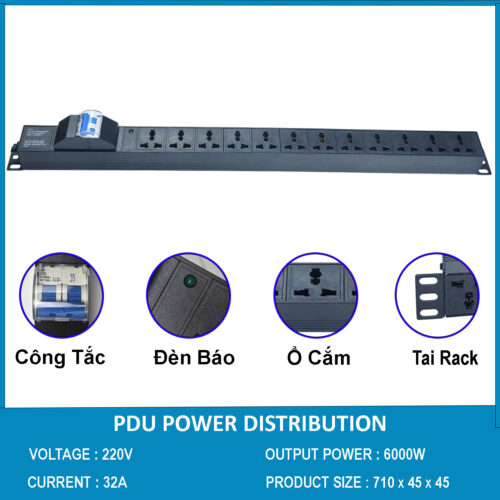 Ổ cắm điện, Thanh nguồn PDU 12 ổ đa dụng 1U có APTOMAT MCB